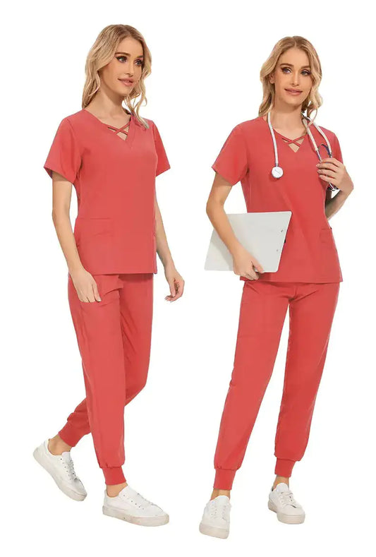 Stretch Women Slim Fit Scrubs Medical Uniforms Set